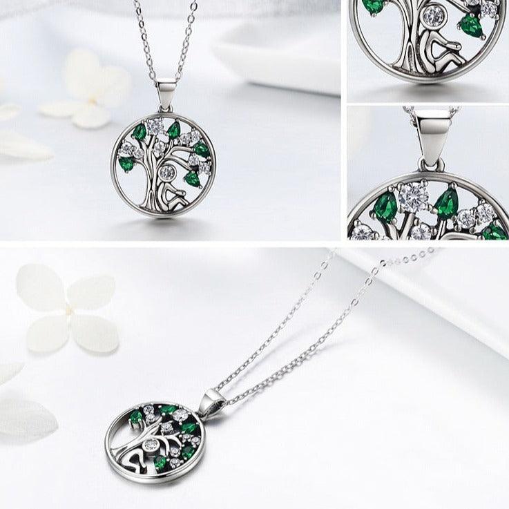'Peaceful Lucky Tree' Pendant Necklace CZ and Sterling Silver - Allora Jade