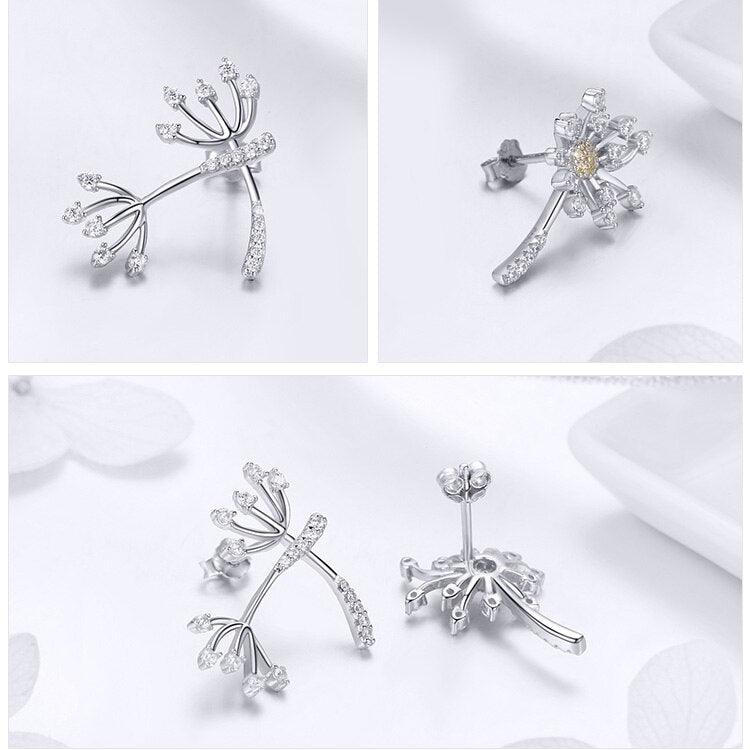 'Dandelion Love' Sterling Silver & CZ Stud Earrings - Sterling Silver Earrings - Allora Jade