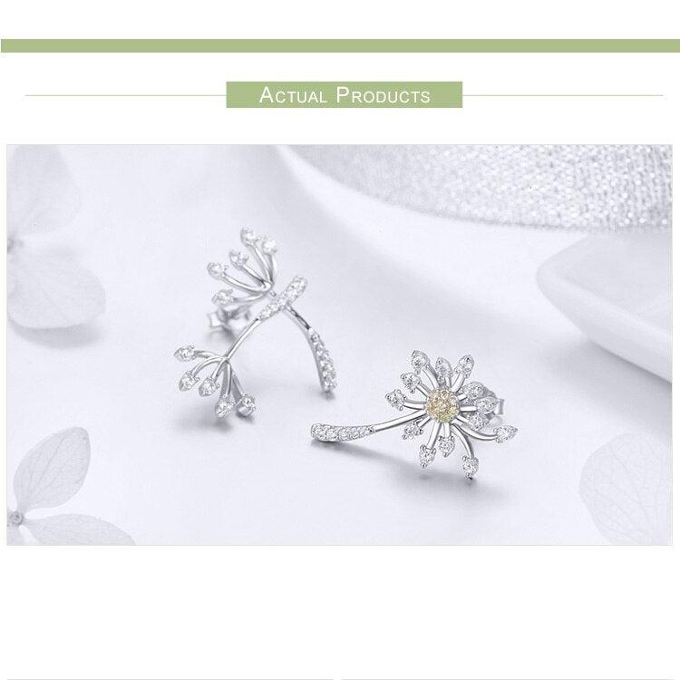 'Dandelion Love' Sterling Silver & CZ Stud Earrings - Sterling Silver Earrings - Allora Jade