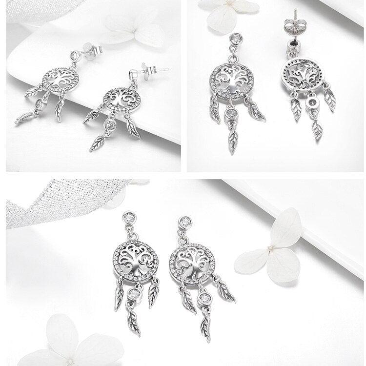 'Tree of Life Dream Catcher' Sterling Silver and CZ JEarrings - Allora Jade