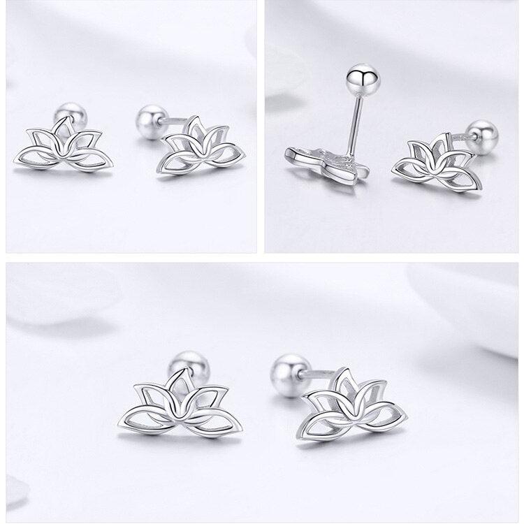 'Lotus Flower' Sterling Silver Stud Earrings - Sterling Silver Earrings - Allora Jade