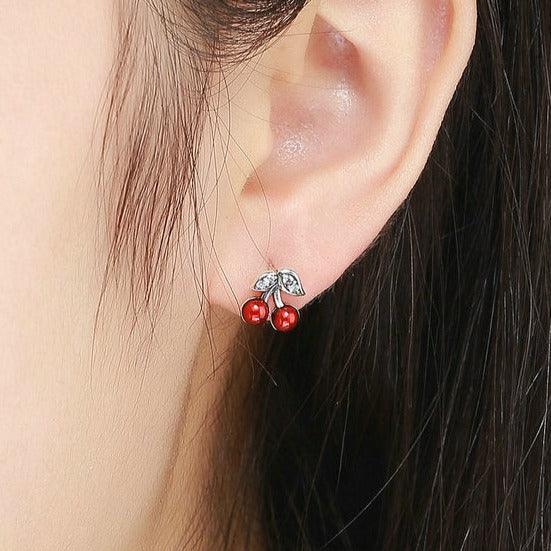 'Cherries' Stud Earrings CZ and Sterling Silver - Allora Jade