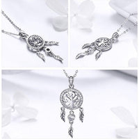 'Tree of Life Dream Catcher' Pendant Necklace CZ and Sterling Silver - Allora Jade