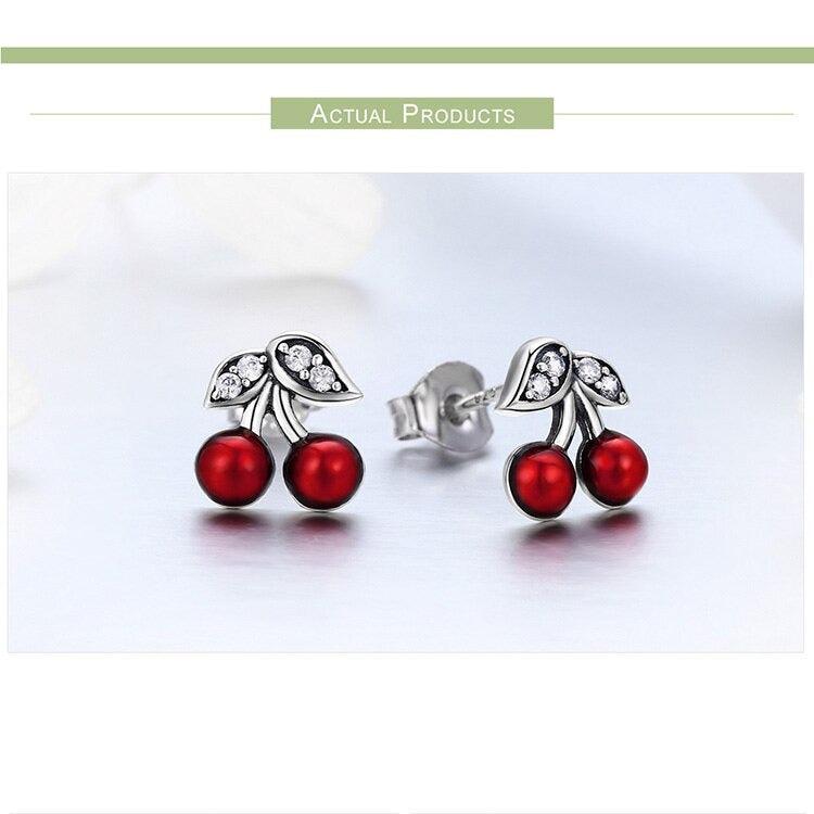 'Cherries' Stud Earrings CZ and Sterling Silver - Allora Jade