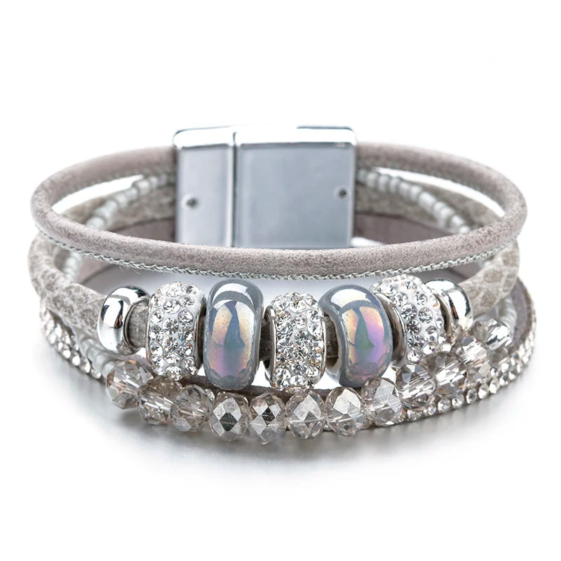 Grey Bedazzle Beads and Rhinestones Cuff Bracelet - ALLORA JADE