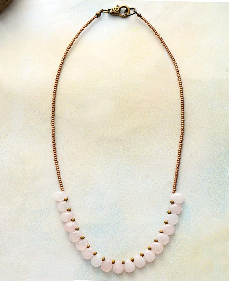 'Kaya' Rose Quartz and Seed Beads Necklace - Allora Jade