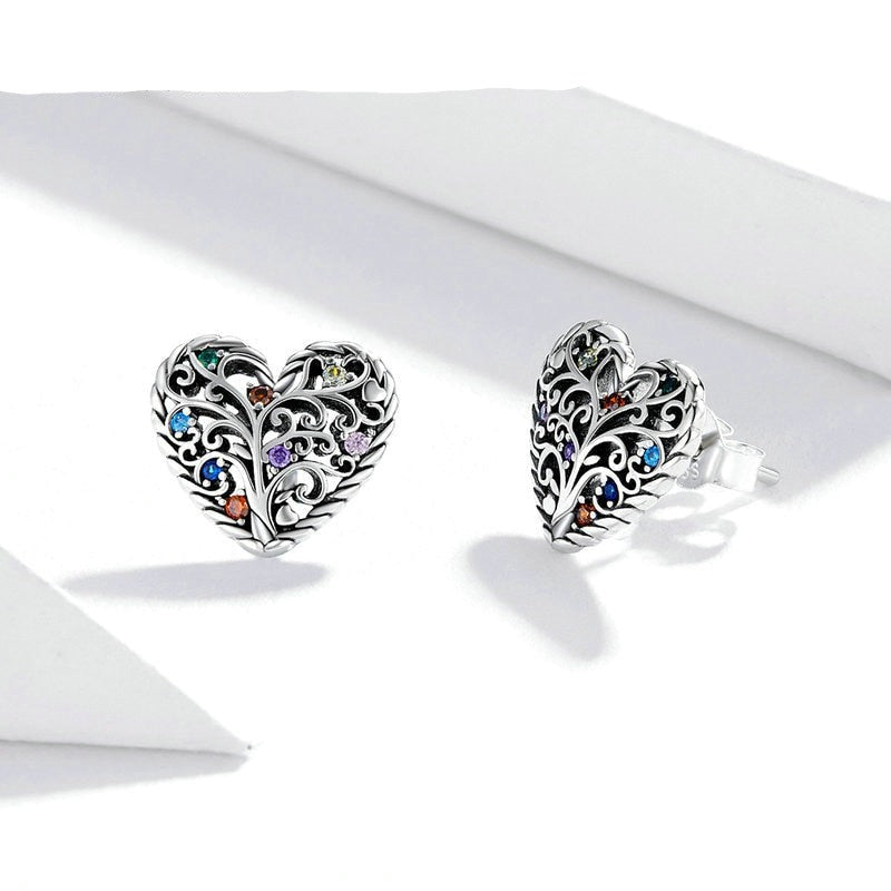 'Tree of Life Hearts' Sterling Silver and CZ Stud Earrings - Allora Jade