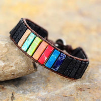7 Chakras Lava Stone and Jasper Beads Cuff Bracelet | ALLORA JADE