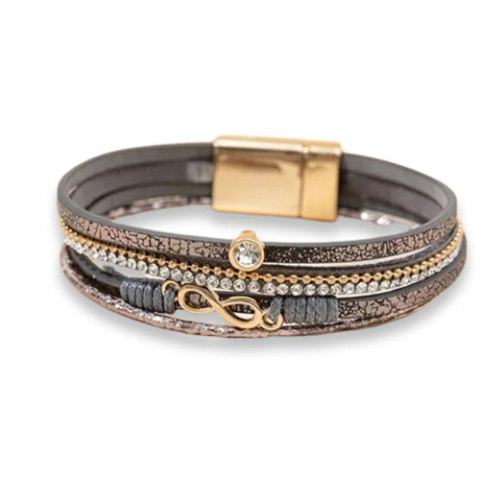'Infinity' Charm and Rhinestones Cuff Bracelet - grey - Allora Jade