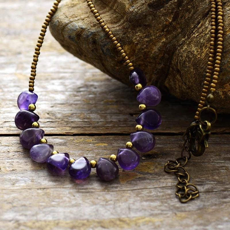 'Kaya' Amethyst and Seed Beads Necklace - Womens Necklaces Crystal Necklace - Allora Jade