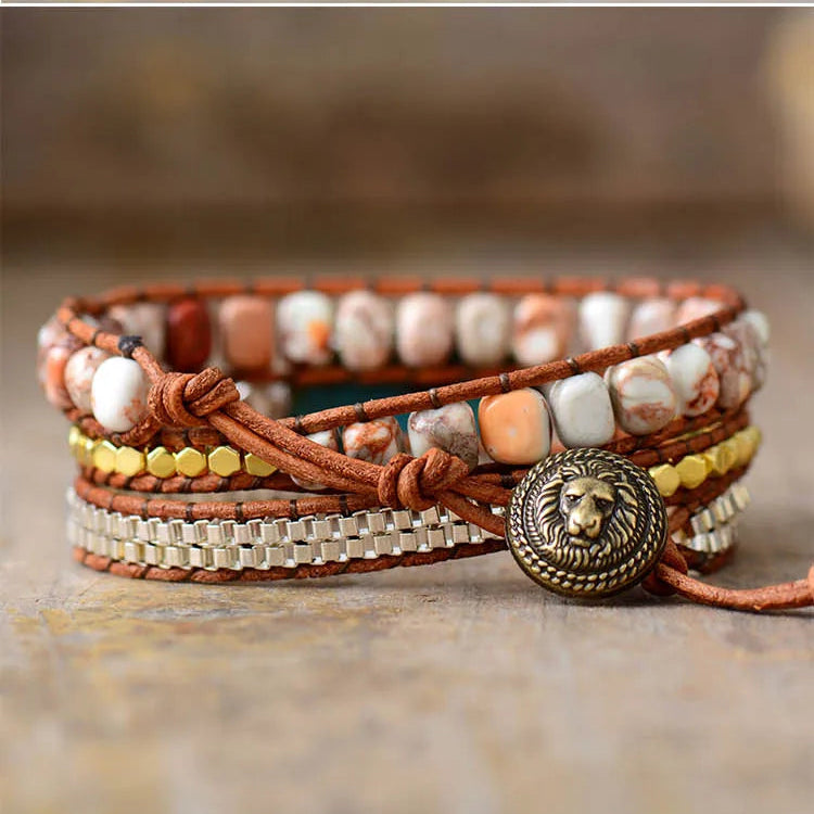 Earthy Jasper with Turquoise Charm Wrap Bracelet | ALLORA JADE