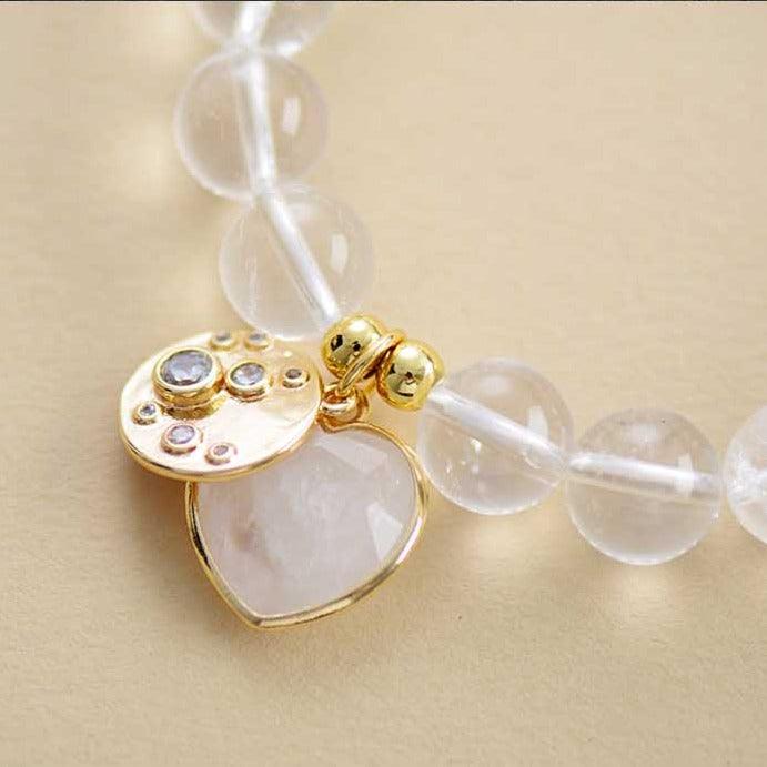 Clear Quartz Heart Charm & Beads Stretchy Bracelet - Womens Bracelets Crystal Bracelet - Allora Jade