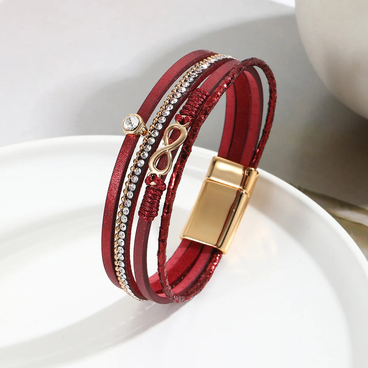 'Infinity' Charm & Rhinestones Cuff Bracelet - red - Womens Bracelets - Allora Jade