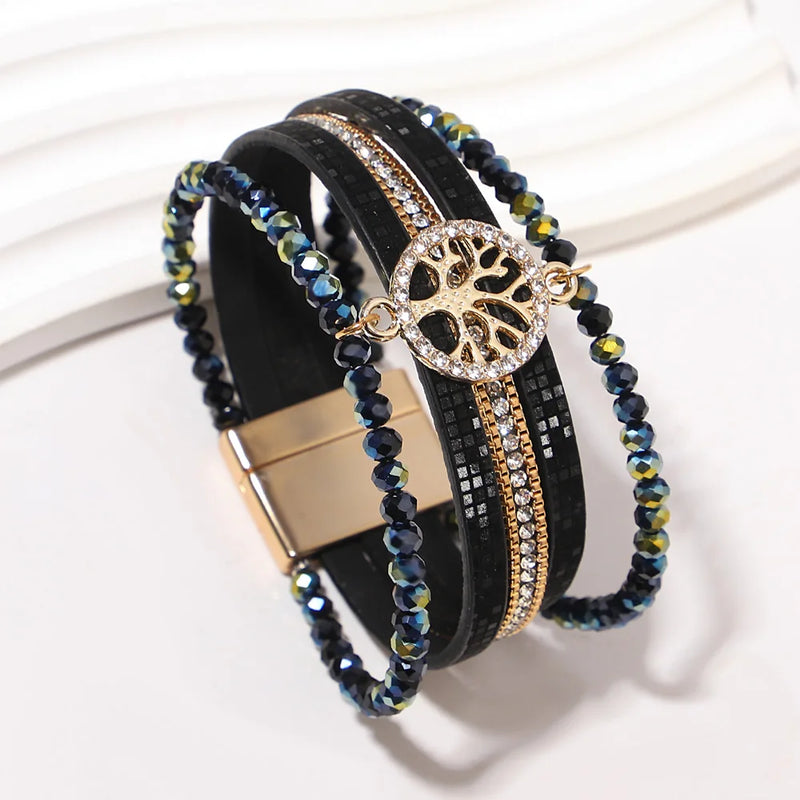 'Tree of Life' Beads Cuff Bracelet - black - Allora Jade