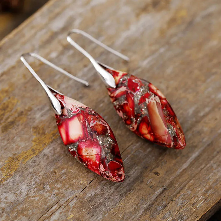 'Jasper' Leaf silver Dangle Earrings - red | dangle earrings | Allora Jade