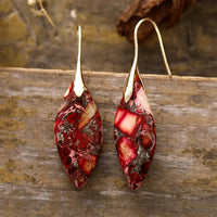 'Jasper' Leaf Gold Dangle Earrings - red | dangle earrings | Allora Jade