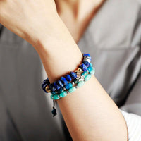 Lapis Lazuli Stretchy Bracelet w/ Lotus Charm - Womens Bracelets Crystal Bracelet - Allora Jade