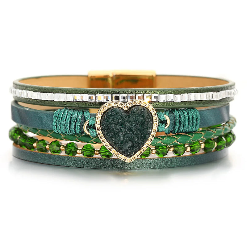 'Vintage' Beads and Heart Charm Bracelet - green - womens bracelets - Allora Jade