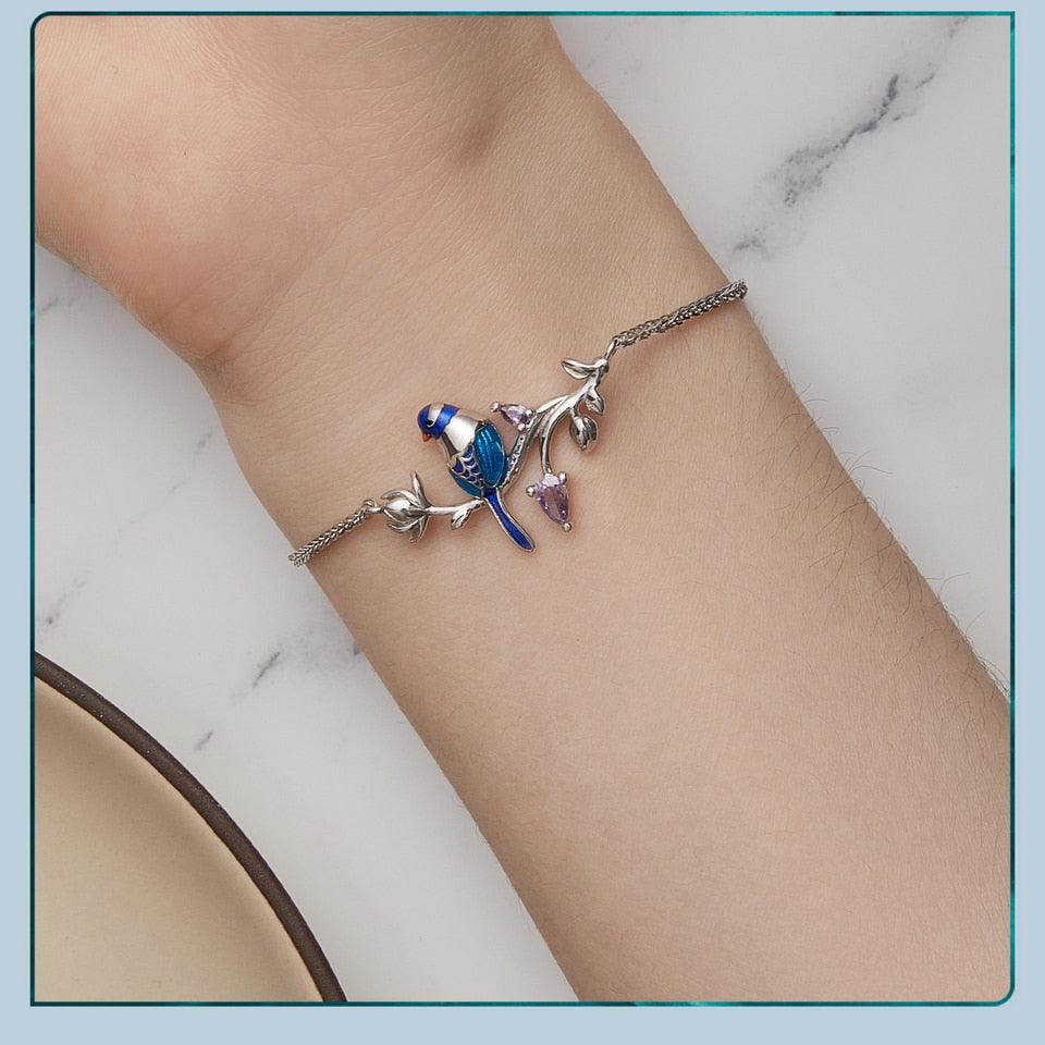 'Blue Bird' Charm Bracelet CZ and Sterling Silver - Sterling Silver Bracelets - Allora Jade