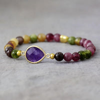 'Beads' Amethyst Charm and Crystal Stretchy Bracelets Set - Allora Jade