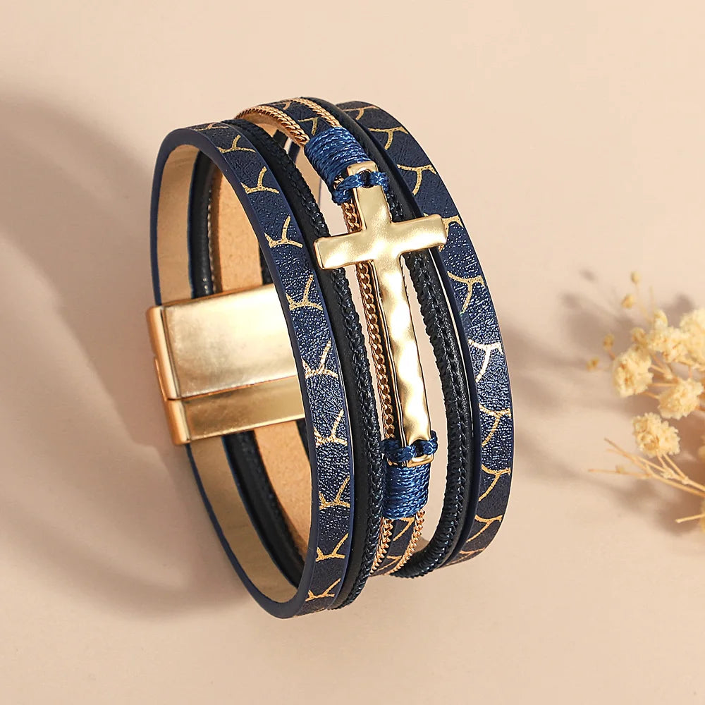 'Cross' Charm Cuff Bracelet - navy blue - women's bracelet | ALLORA JADE