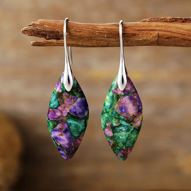 'Jasper' Leaf silver Dangle Earrings - mystic | dangle earrings | ALLORA JADE