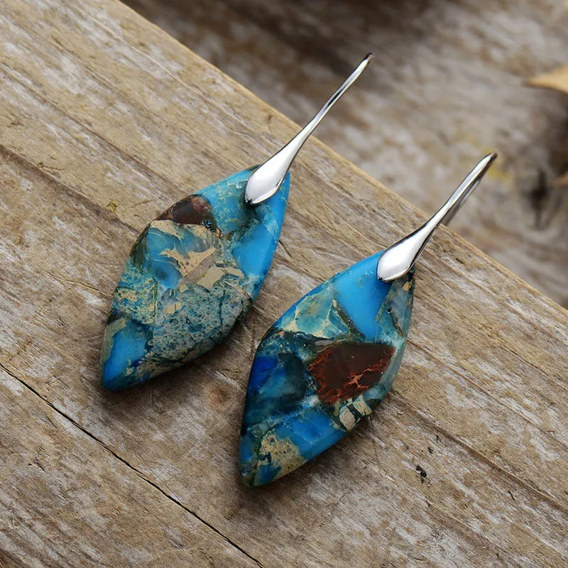 Jasper' Leaf Silver Dangle Earrings - blue - women's earrings - ALLORA JADE