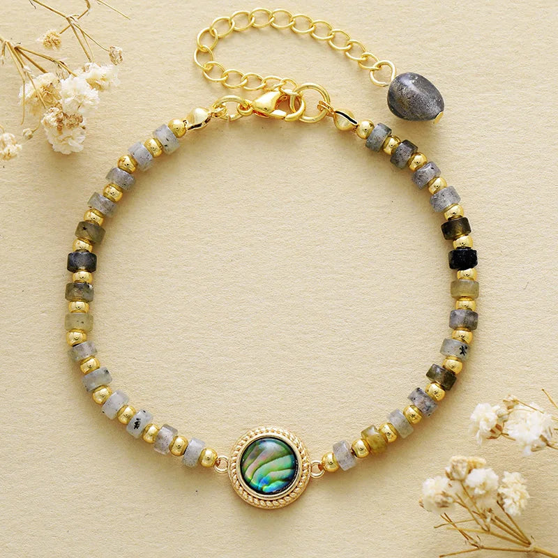 'Aluka' Crystal Charm and Beads Bracelet - Labradorite - Allora Jade