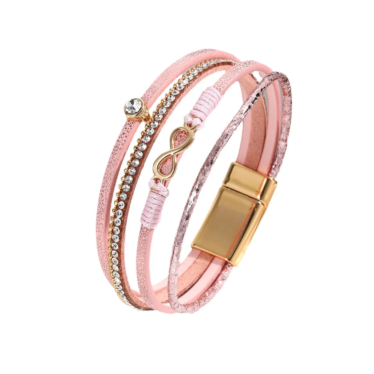 'Infinity' Charm & Rhinestones Cuff Bracelet - pink - Womens Bracelets - Allora Jade