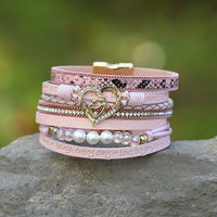 'Inspired Heart' Rhinestones and Beads Bracelet - pink | Allora Jade