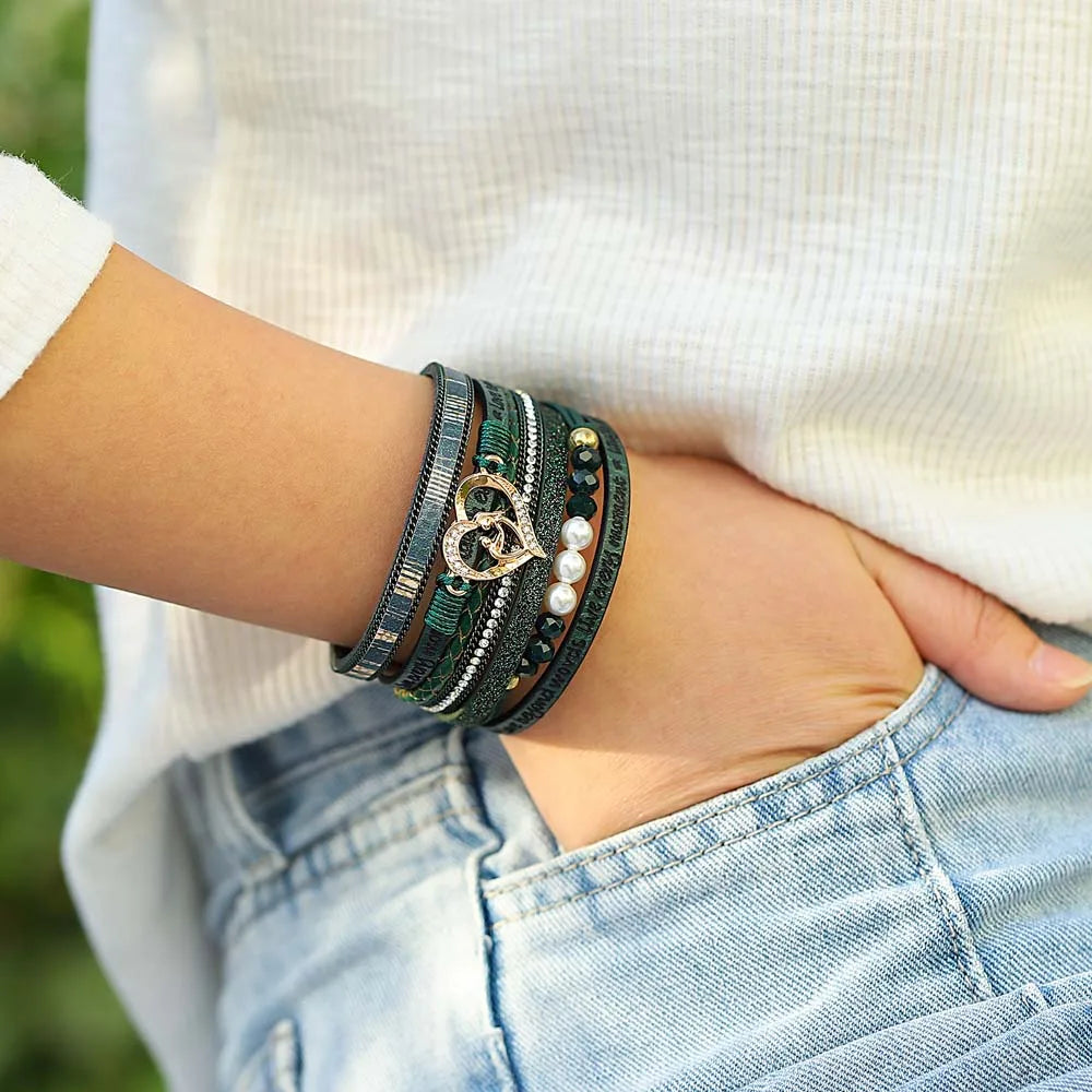 'Inspired Heart' Rhinestones and Beads Bracelet - green | Allora Jade