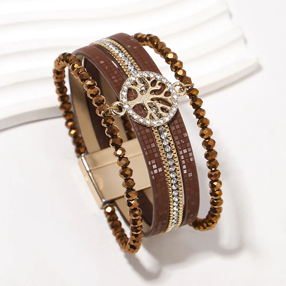 'Tree of Life' Beads Cuff Bracelet - brown - Allora Jade