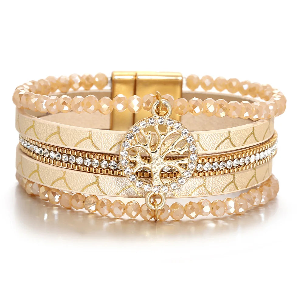 'Tree of Life' Beads Cuff Bracelet - gold - Allora Jade