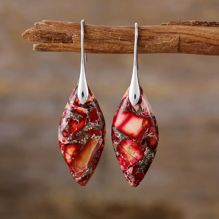 'Jasper' Leaf silver Dangle Earrings - red | dangle earrings | Allora Jade