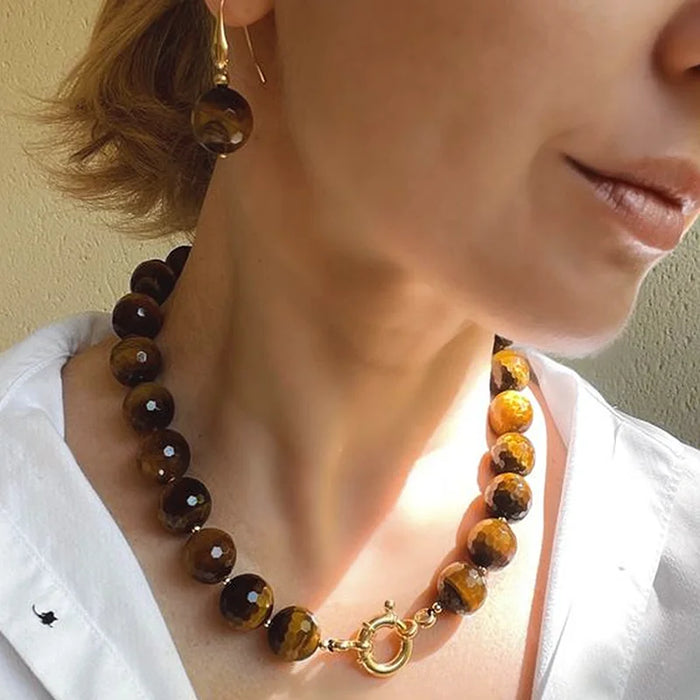 'Grace' Necklace Earrings Set - Tiger's Eye | ALLORA JADE
