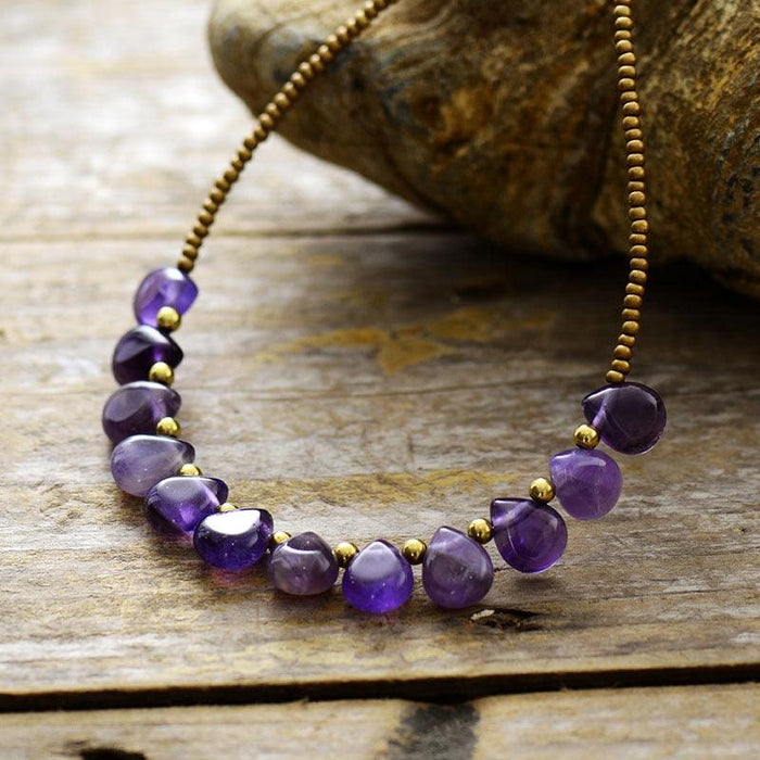 'Kaya' Amethyst and Seed Beads Necklace - Womens Necklaces Crystal Necklace - Allora Jade