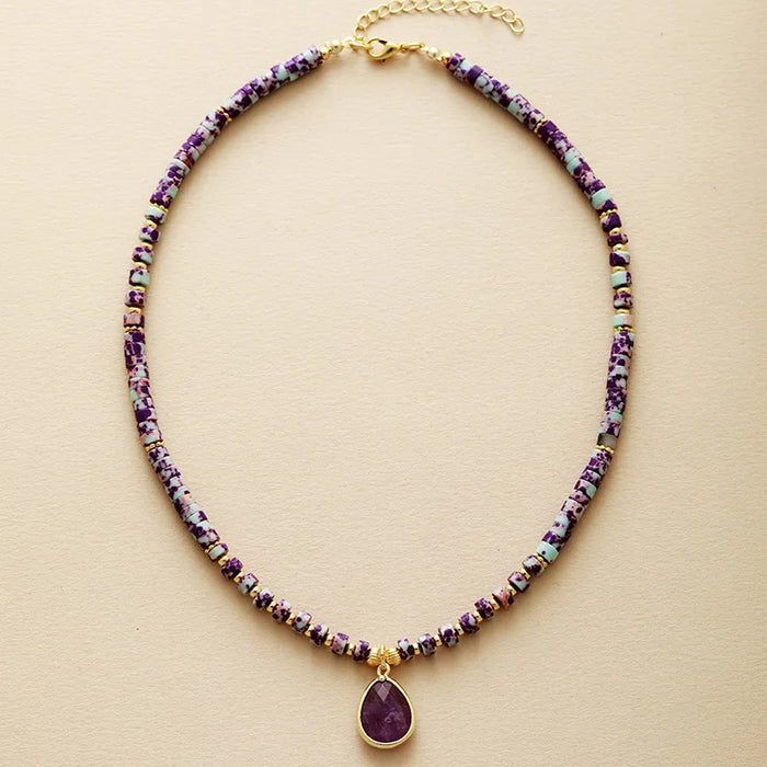 'Aluka' Amethyst Charm Jasper Beads Choker Necklace - Allora Jade