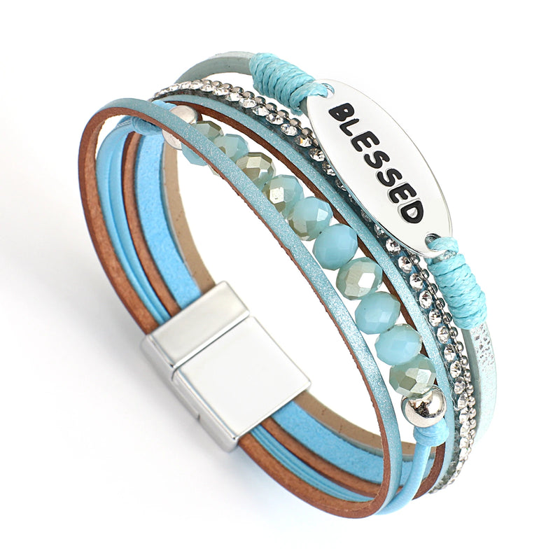 'Blessed' Charm Cuff Bracelet - blue - Women's Bracelet - ALLORA JADE