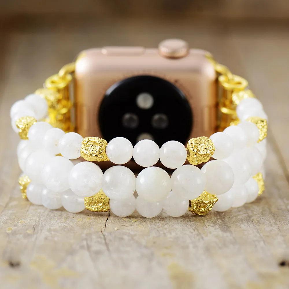 Moonstone Gold Beads Stretchy Apple Watch Band - Apple Watch Bands - Allora Jade