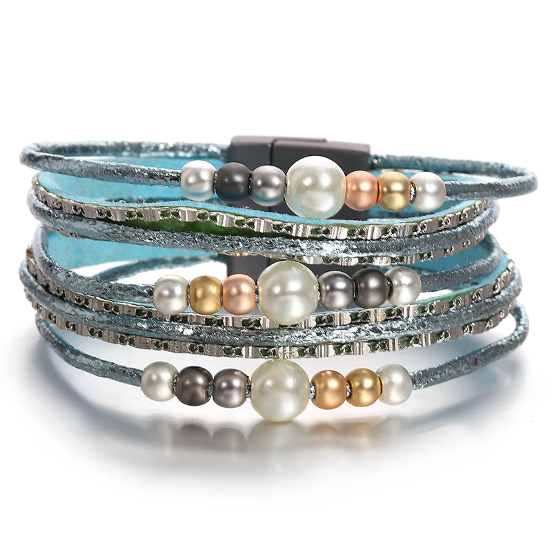 'Girinya' Pearl Beads Cuff Bracelet - steel blue - women's bracelet | Allora Jade