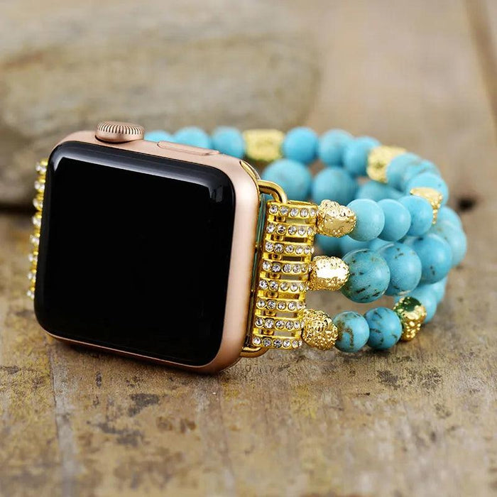 Turquoise Gold Beads Stretchy Apple Watch Band - Apple Watch Bands - Allora Jade