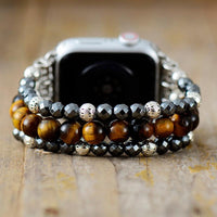 Tiger's Eye and Hematite Stretchy Apple Watch Band - Allora Jade