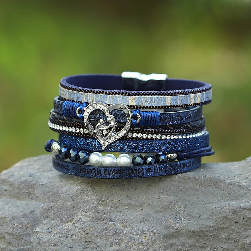 'Inspired Heart' Rhinestones and Beads Bracelet - blue | Allora Jade