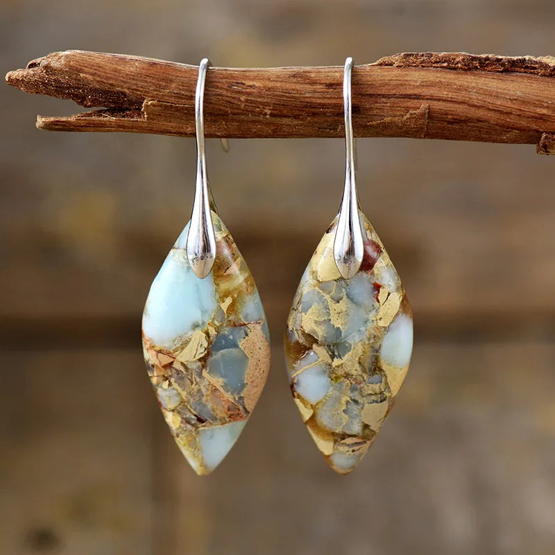 'Jasper' Leaf Silver Dangle Earrings - tan - women's earrings - ALLORA JADE