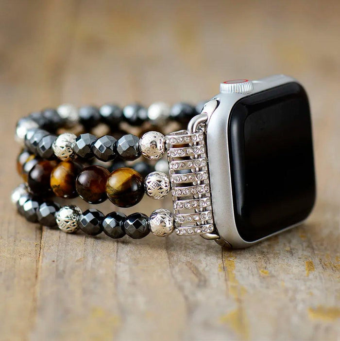 Tiger's Eye and Hematite Stretchy Apple Watch Band - Apple Watch Bands - Allora Jade