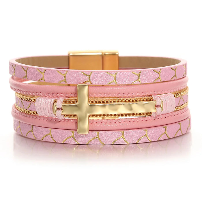 'Cross' Charm Cuff Bracelet - pink - women's bracelet | ALLORA JADE