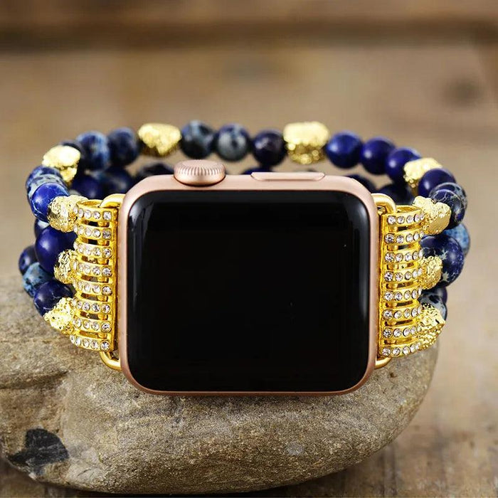 Jasper Gold Beads Stretchy Apple Watch Band - Apple Watch Bands - Allora Jade