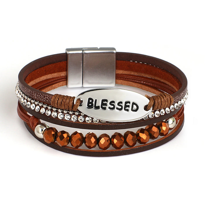 'Blessed' Charm Cuff Bracelet - brown - Women's Bracelet - ALLORA JADE