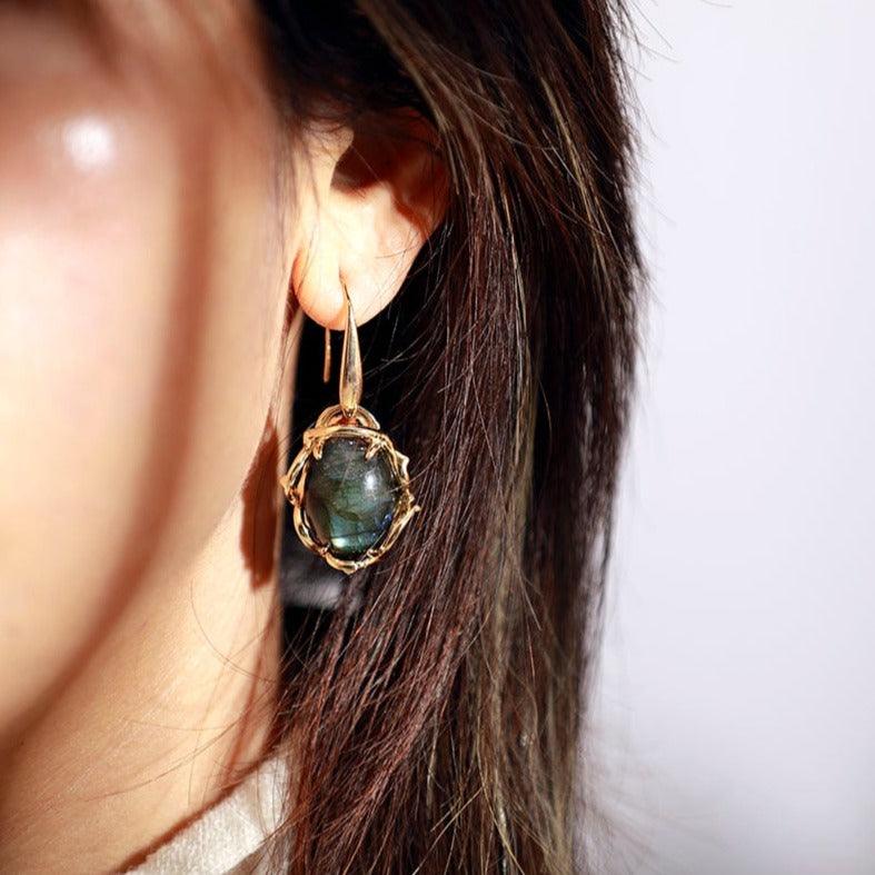 'Magarra' Labradorite Drop Earrings - Womens Earrings Crystal Earrings - Allora Jade