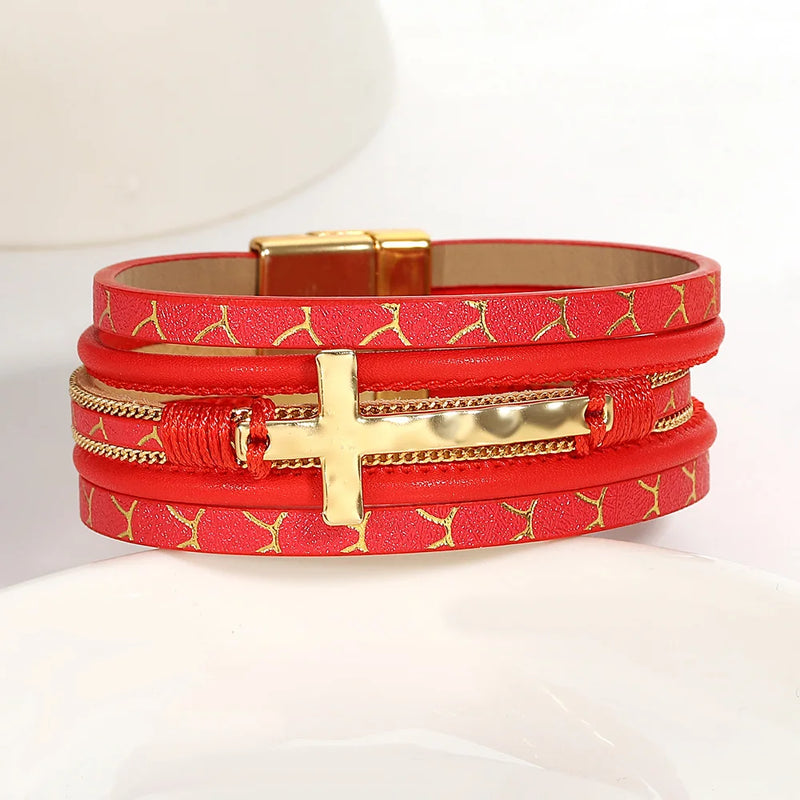 'Cross' Charm Cuff Bracelet - red - women's bracelet | ALLORA JADE